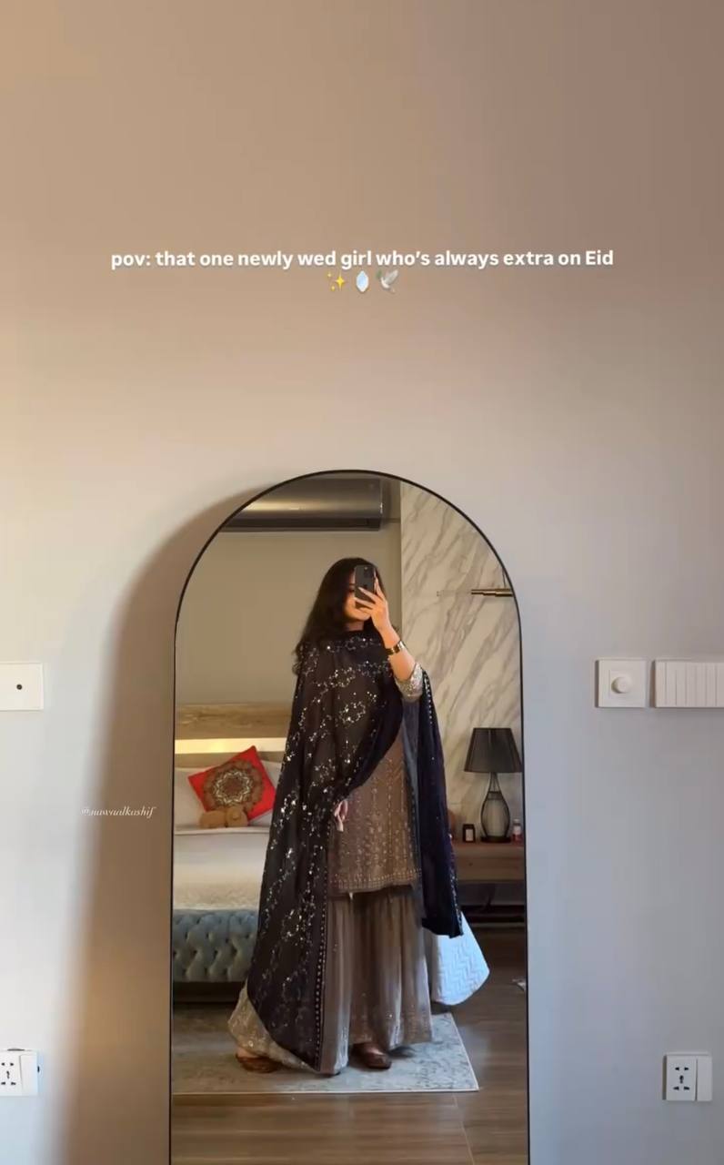 Elegant Grey Sharara Suit with Black Dupatta Eid and Party Wear Outfit