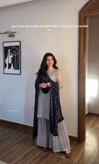 Elegant Grey Sharara Suit with Black Dupatta Eid and Party Wear Outfit