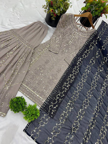 Elegant Grey Sharara Suit with Black Dupatta Eid and Party Wear Outfit