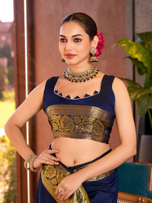 Pure Navy Blue Silk Saree with All Over Weaving  Rich Pallu Bridal & Festive Wear