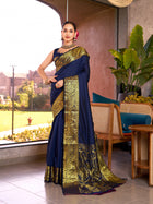 Pure Navy Blue Silk Saree with All Over Weaving  Rich Pallu Bridal & Festive Wear