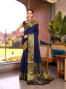 Pure Navy Blue Silk Saree with All Over Weaving  Rich Pallu Bridal & Festive Wear