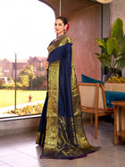 Pure Navy Blue Silk Saree with All Over Weaving  Rich Pallu Bridal & Festive Wear
