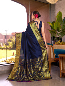 Pure Navy Blue Silk Saree with All Over Weaving  Rich Pallu Bridal & Festive Wear