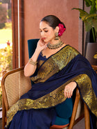 Pure Navy Blue Silk Saree with All Over Weaving  Rich Pallu Bridal & Festive Wear