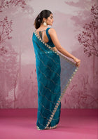 Elegant organza saree with floral embroidered border, perfect for festive events