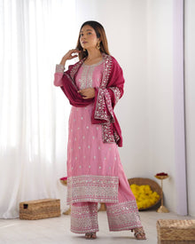 Elegant Pink Mirror Work Kurta Set with Maroon Dupatta Festive & Wedding Wear