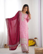 Elegant Pink Mirror Work Kurta Set with Maroon Dupatta Festive & Wedding Wear