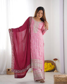 Elegant Pink Mirror Work Kurta Set with Maroon Dupatta Festive & Wedding Wear