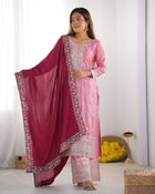 Elegant Pink Mirror Work Kurta Set with Maroon Dupatta Festive & Wedding Wear