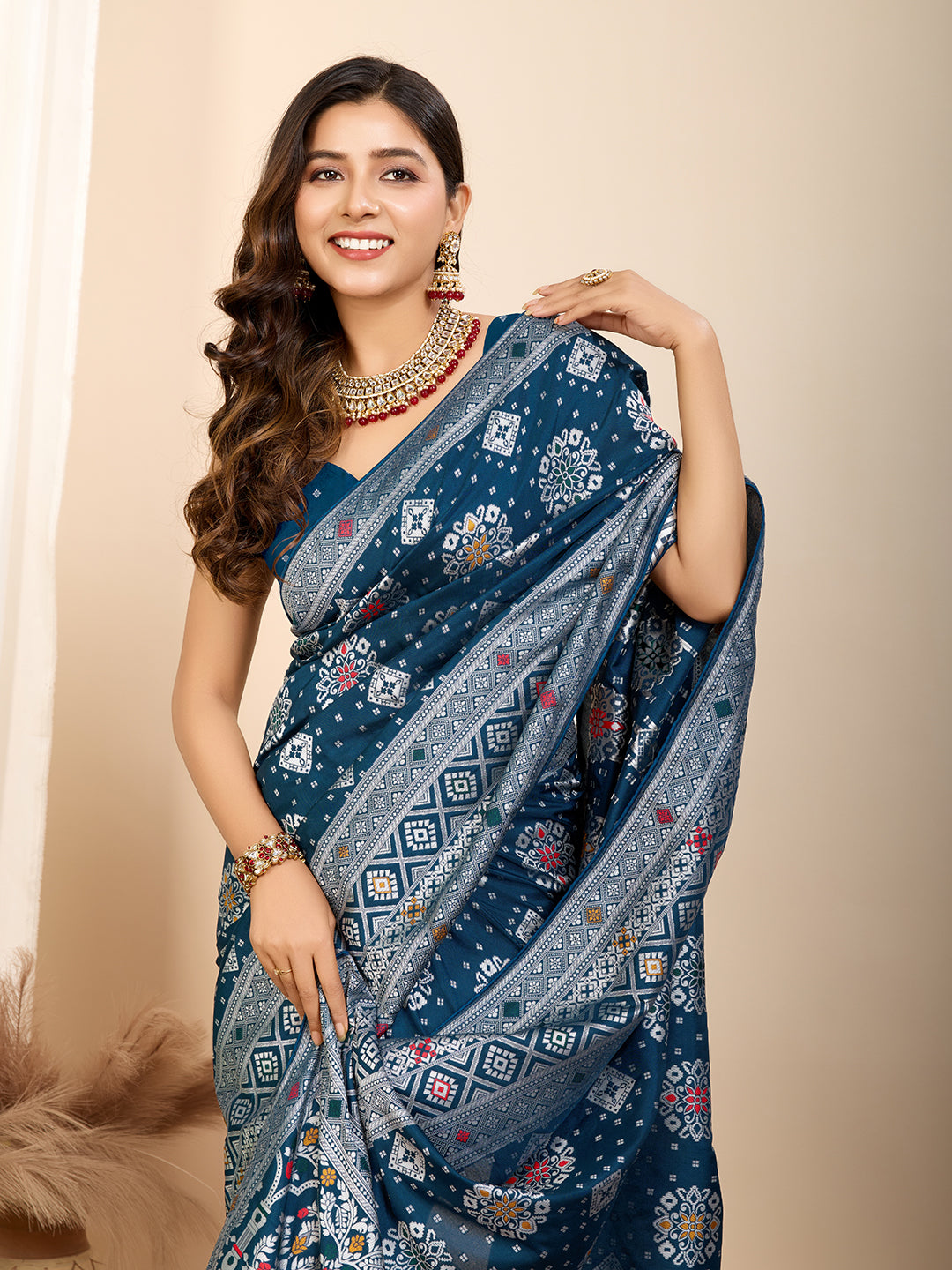 Elegant pure blue silk saree with intricate Mina Kari weaving and a grand rich pallu poojas, and cultural festivities.