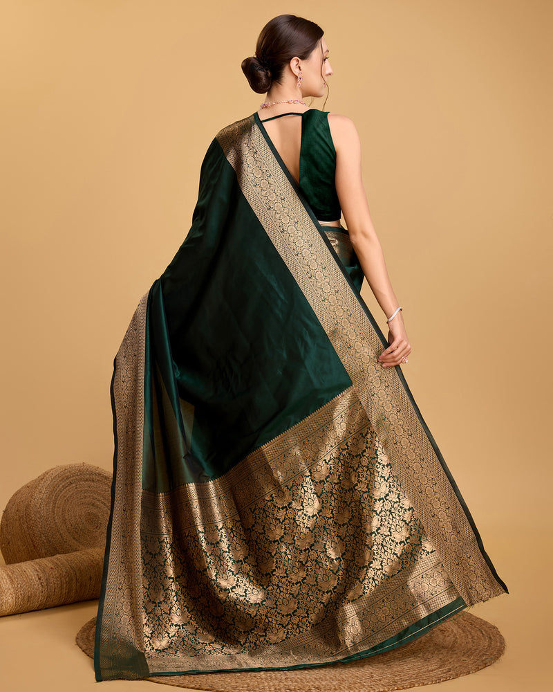Pure Green Silk Saree with Rich Pallu & All Over Weaving Wedding Festive Special