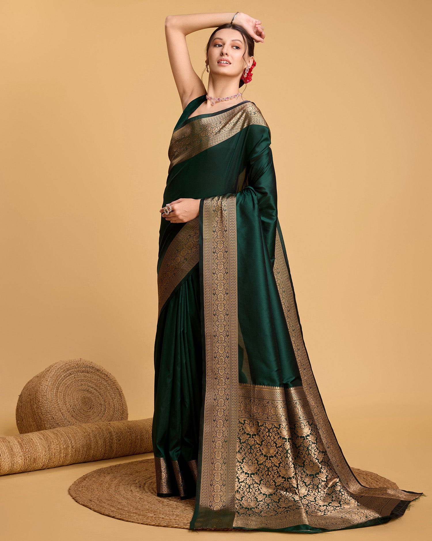 Pure Green Silk Saree with Rich Pallu & All Over Weaving Wedding Festive Special