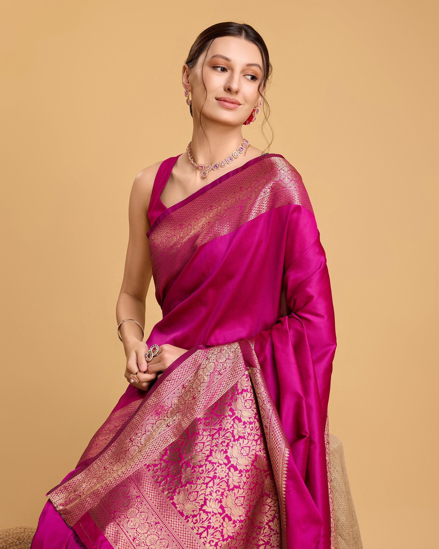 Pure Pink Silk Saree with All Over Weaving Rich Pallu  Wedding & Festive Look