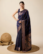 Elegant royal blue silk saree with jacquard base, sona chandi zari, and 3 zari floral weaving.