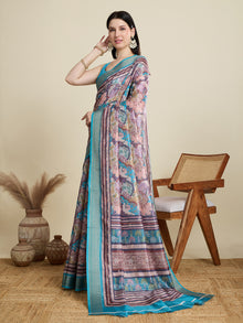Elegant Semi Cotton Saree with Zari Border & All-Over Butti Contrast Blouse Included