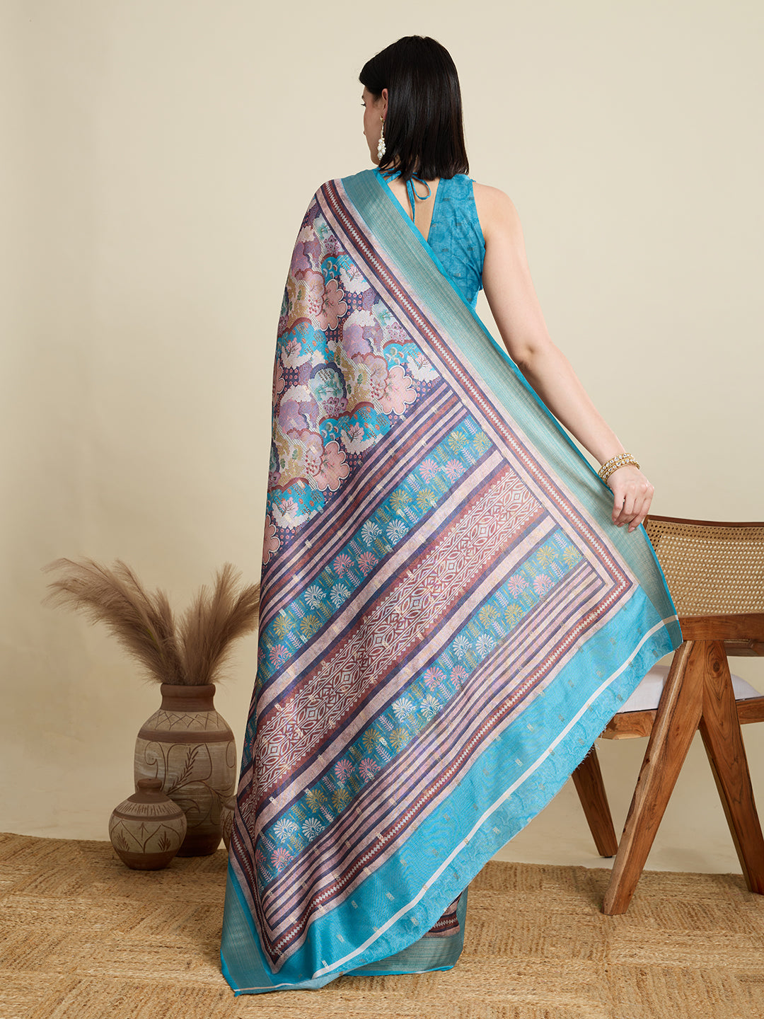 Elegant Semi Cotton Saree with Zari Border & All-Over Butti Contrast Blouse Included