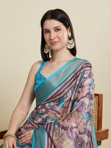 Elegant Semi Cotton Saree with Zari Border & All-Over Butti Contrast Blouse Included
