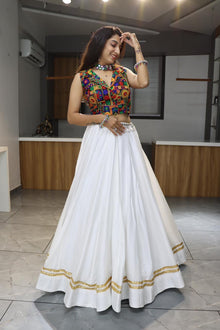 Elegant White Lehenga Choli with Multicolor Kutchi Embroidered Blouse Perfect for Navratri