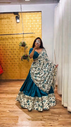 Malai Satin Silk Lehenga with Digital Print & Real Mirror Work Semi Stitched