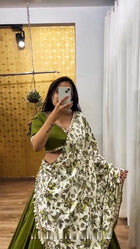 Malai Satin Silk Lehenga with Digital Print & Real Mirror Work Semi Stitched