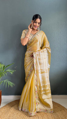 Golden Yellow Silk Saree with Embroidered Border and Designer Blouse for Festive Wear