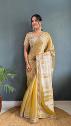 Golden Yellow Silk Saree with Embroidered Border and Designer Blouse for Festive Wear
