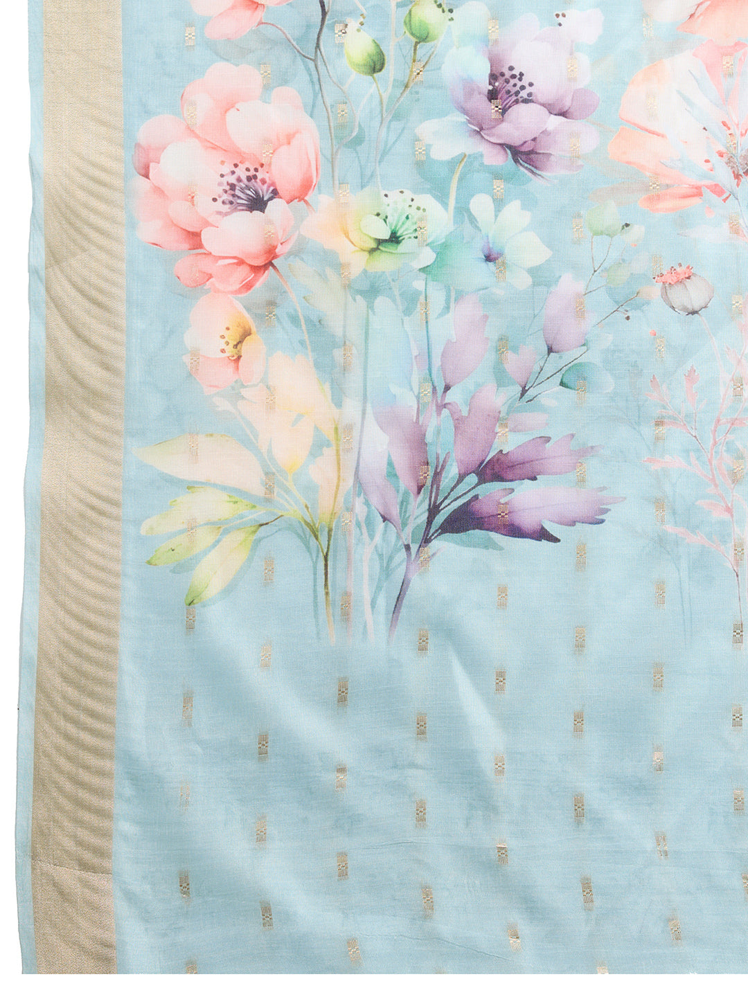 Blue Semi Cotton Saree with Zari Border and Contrast Printed Blouse