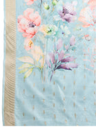Blue Semi Cotton Saree with Zari Border and Contrast Printed Blouse