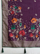 Cotton Purple saree with all over floral table prints and piping border