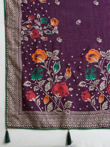 Cotton Purple saree with all over floral table prints and piping border