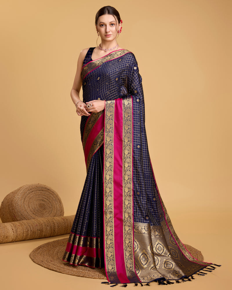 Gray Blue Pure Silk Saree with Meenakari Weaving and Rich Pallu Festive Wear