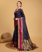 Gray Blue Pure Silk Saree with Meenakari Weaving and Rich Pallu Festive Wear