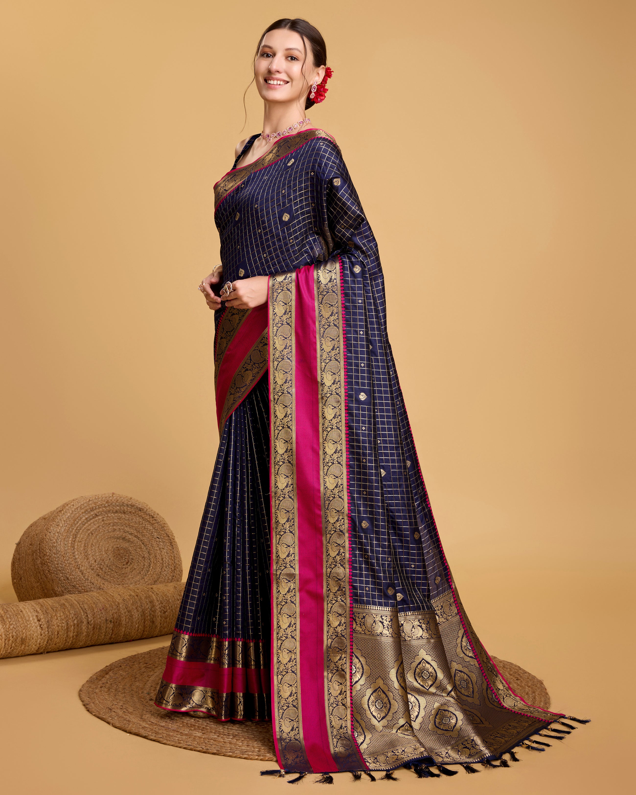 Gray Blue Pure Silk Saree with Meenakari Weaving and Rich Pallu Festive Wear