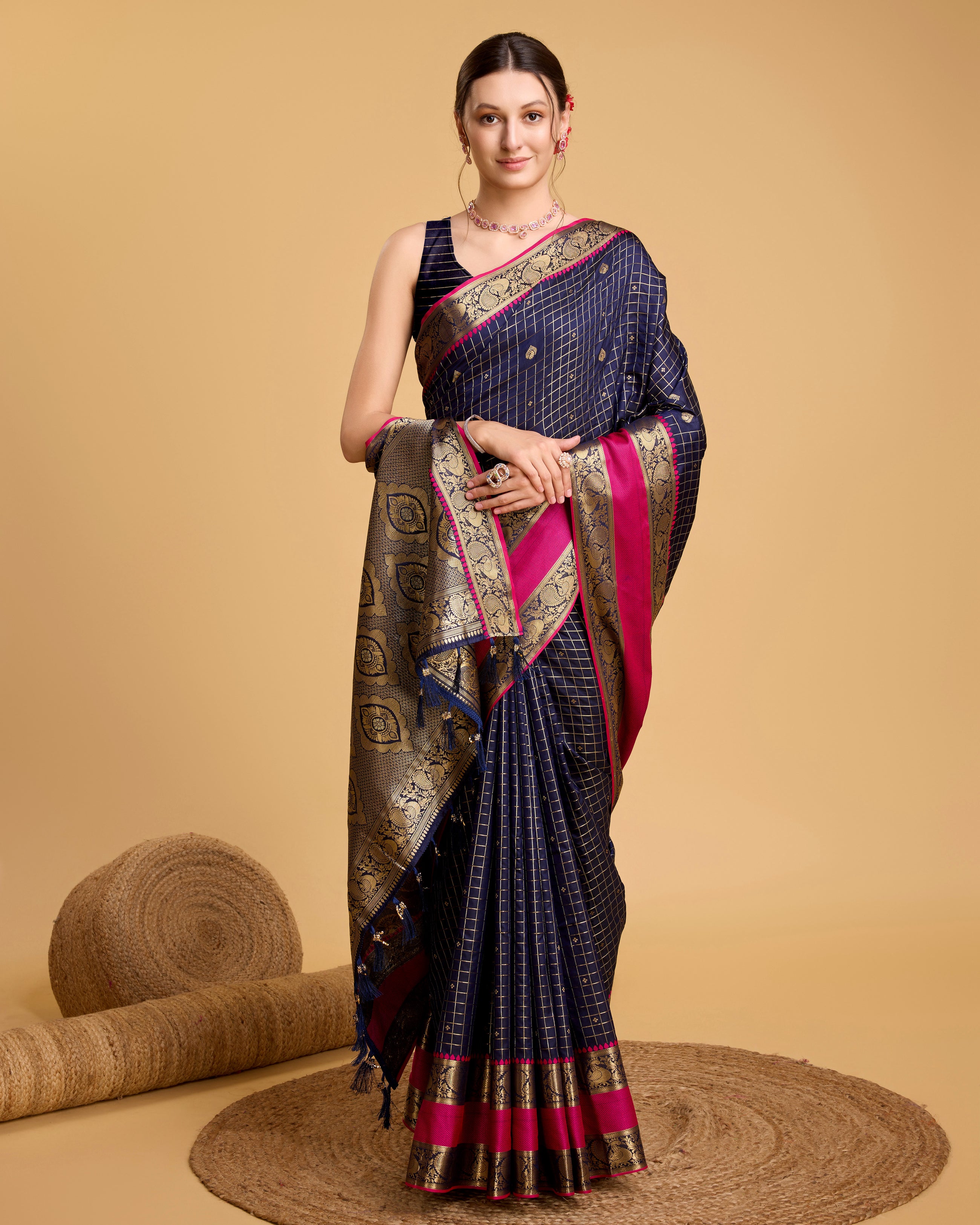 Gray Blue Pure Silk Saree with Meenakari Weaving and Rich Pallu Festive Wear
