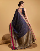 Gray Blue Pure Silk Saree with Meenakari Weaving and Rich Pallu Festive Wear