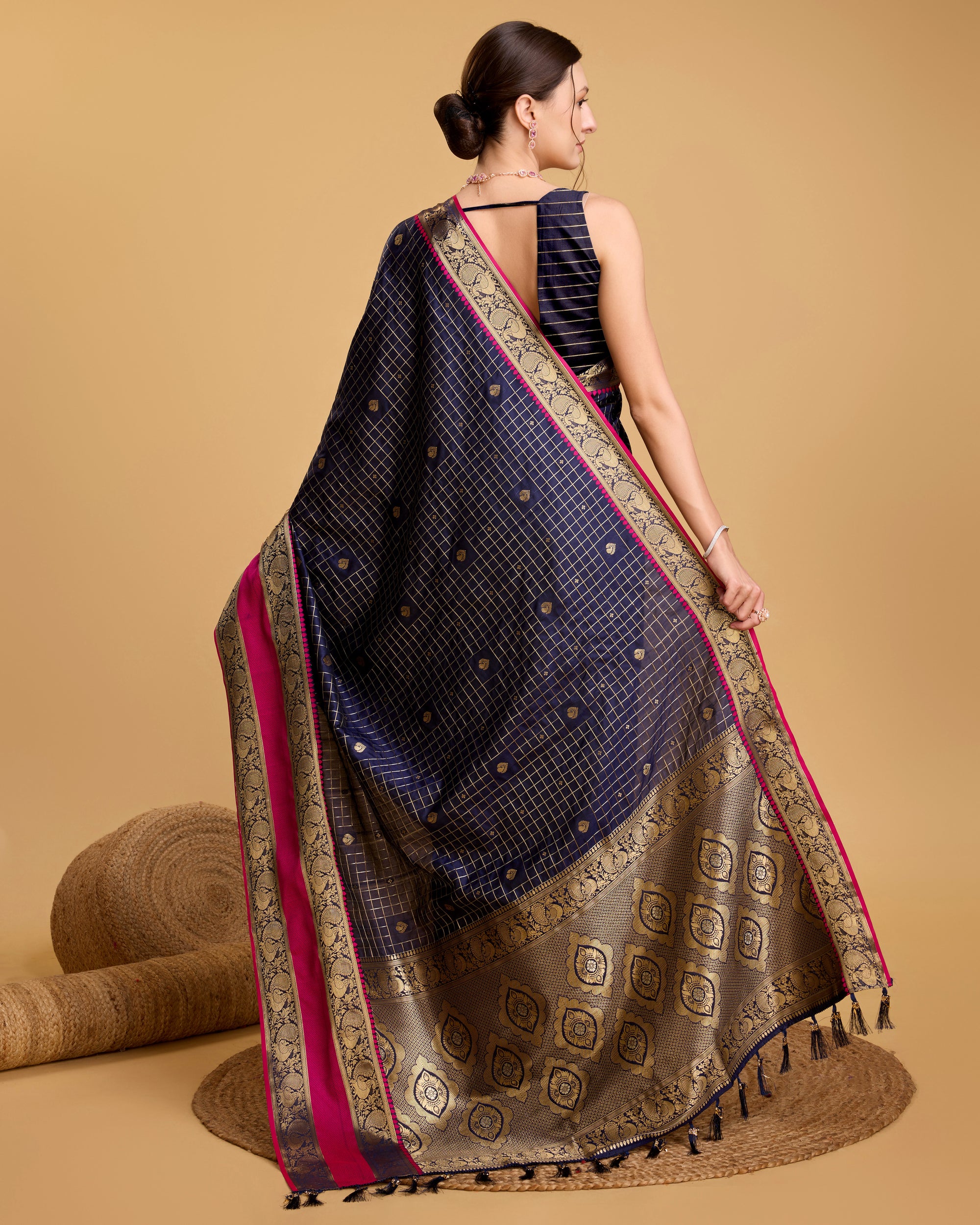 Gray Blue Pure Silk Saree with Meenakari Weaving and Rich Pallu Festive Wear