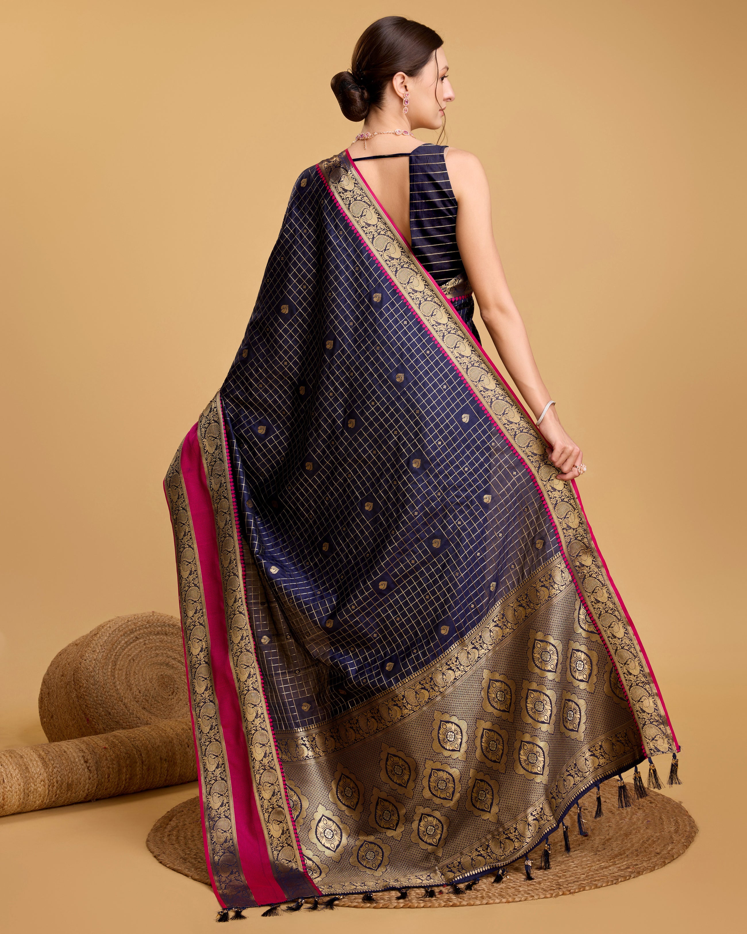 Gray Blue Pure Silk Saree with Meenakari Weaving and Rich Pallu Festive Wear