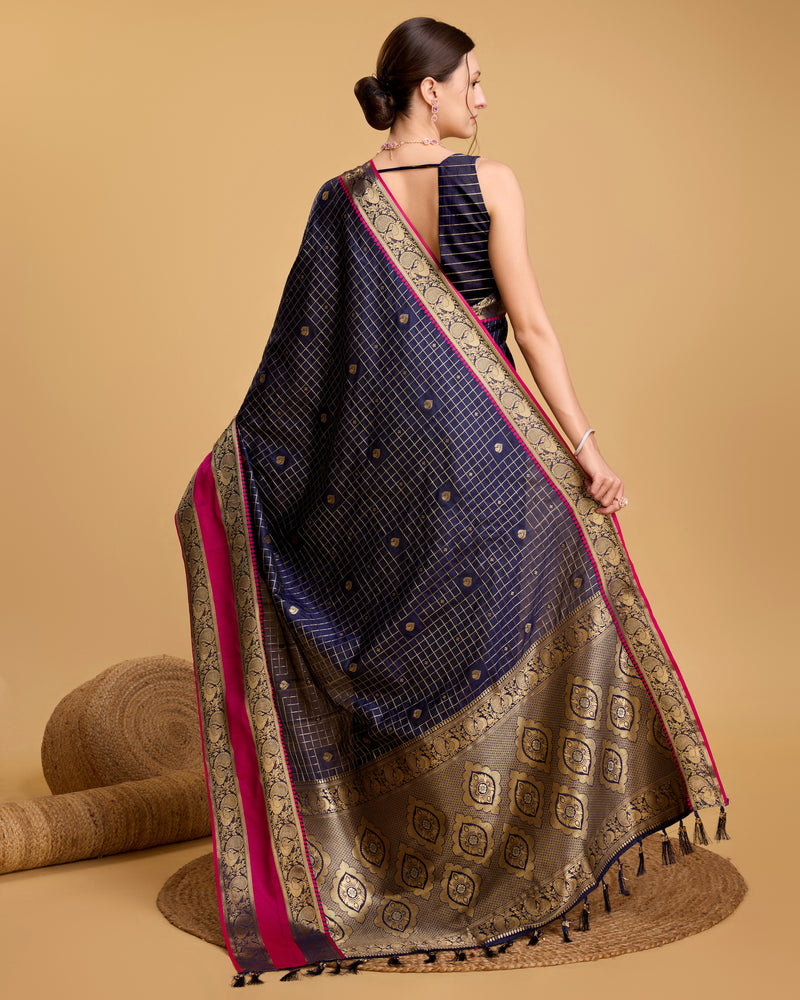 Gray Blue Pure Silk Saree with Meenakari Weaving and Rich Pallu Festive Wear