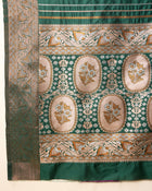 Pure Jacquard silk saree in deep green with sona chandi zari, vibrant 3 zari weaving
