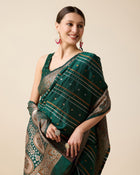 Pure Jacquard silk saree in deep green with sona chandi zari, vibrant 3 zari weaving
