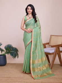 Green Kota Doriya Soft Silk Saree Semi Cotton Saree for Wedding and Festive Wear