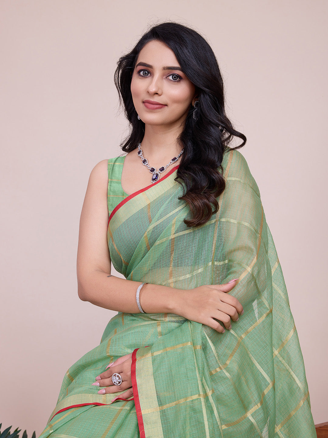 Green Kota Doriya Soft Silk Saree Semi Cotton Saree for Wedding and Festive Wear