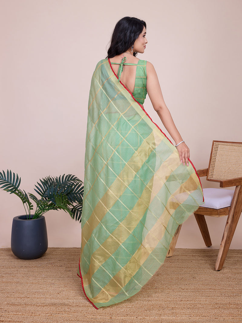 Green Kota Doriya Soft Silk Saree Semi Cotton Saree for Wedding and Festive Wear