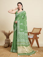 Green Semi Cotton Saree with Sequence Weaving Jari Pallu Printed Saree with Blouse