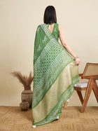 Green Semi Cotton Saree with Sequence Weaving Jari Pallu Printed Saree with Blouse