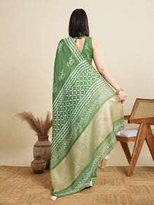 Green Semi Cotton Saree with Sequence Weaving Jari Pallu Printed Saree with Blouse