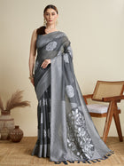 Grey Soft Silk Saree with Butti Blouse, Zari Lining Border Rich Pallu  Traditional Festive Wear