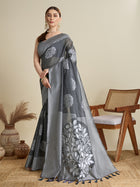 Grey Soft Silk Saree with Butti Blouse, Zari Lining Border Rich Pallu  Traditional Festive Wear