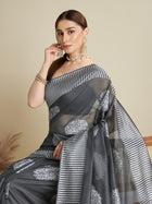 Grey Soft Silk Saree with Butti Blouse, Zari Lining Border Rich Pallu  Traditional Festive Wear